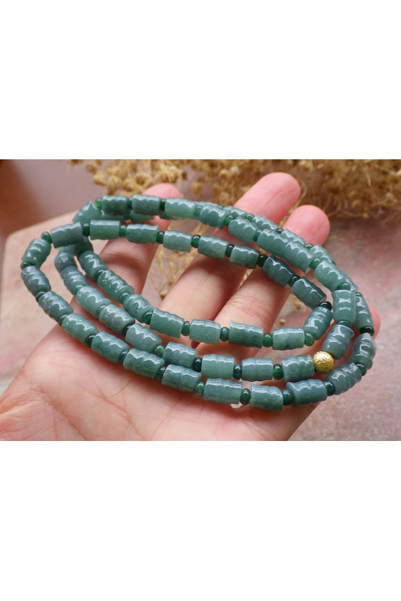 Certified Green Burma 100% Natural A JADE Jadeite bead Beads Circle Bamboo Necklace 24 inches 648689 TN