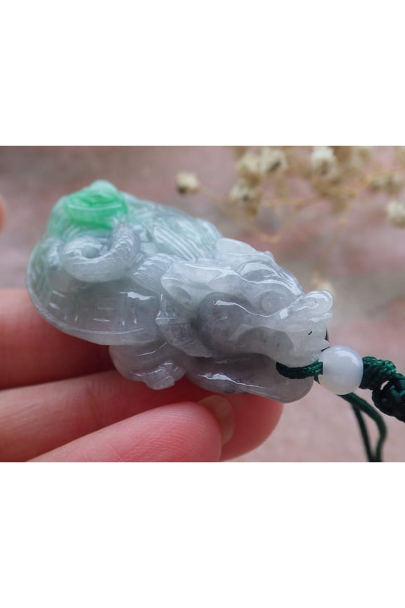 Certified Green Burma 100% Natural A Jade jadeite Pendant Dragon Turtle Snake Coin Necklace 590049 TN