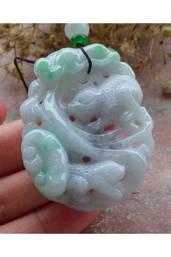 Certified Green Burma 100% Natural A Jade jadeite Pendant Frog Toad Lotus Flower Leaf 661817 TN