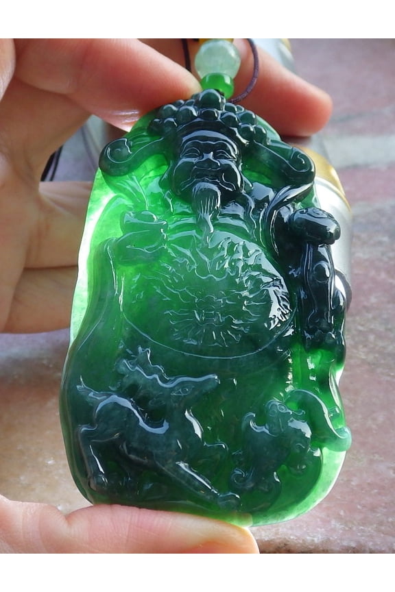 Certified Green Burma 100% Natural A Jade jadeite Pendant Money God Deer Bat Ruyi Yuan Bao 660074 TN