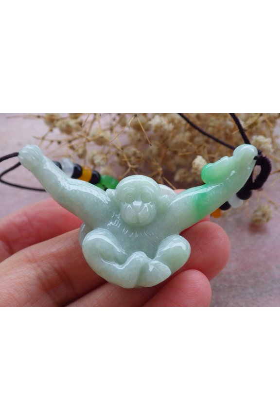 Certified Green Burma 100% Natural A Jade jadeite Pendant Monkey Necklace 661787 TN