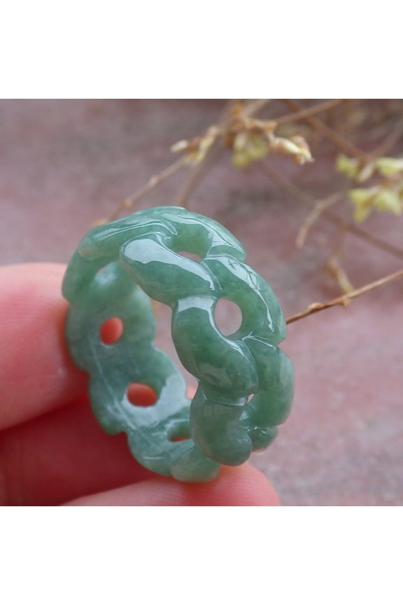 Certified Green Burma Natural A JADE Jadeite Knotted RING USA. 8.5 RING 654562 TN