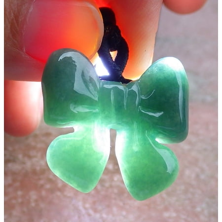 Certified Green Burma Natural A Jade jadeite Pendant Butterfly Knotted Necklace 672131 TN
