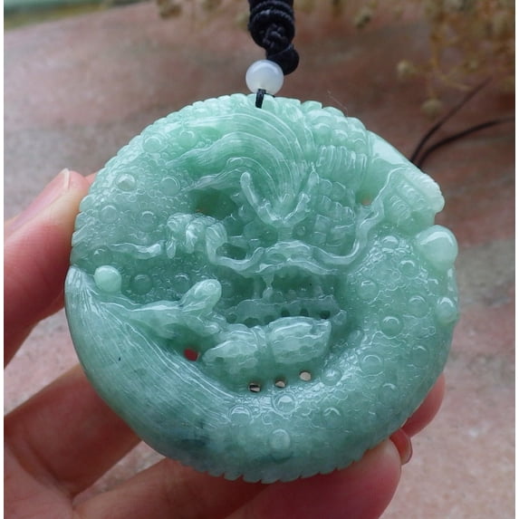 Certified Green Burma Natural A Jade jadeite Pendant Dragon Mouse Rat Peanut Ruyi Necklace 589375 TN