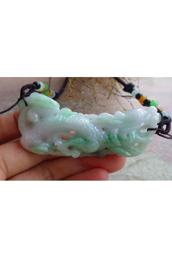 Certified Green Burma Natural A Jade jadeite Pendant Dragon Ruyi Necklace 667401 TN