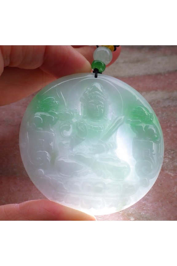 Certified Green Burma Natural A Jade jadeite Pendant Guanyin Kwan Yin Lion Lotus Flower Necklace 656864 TN