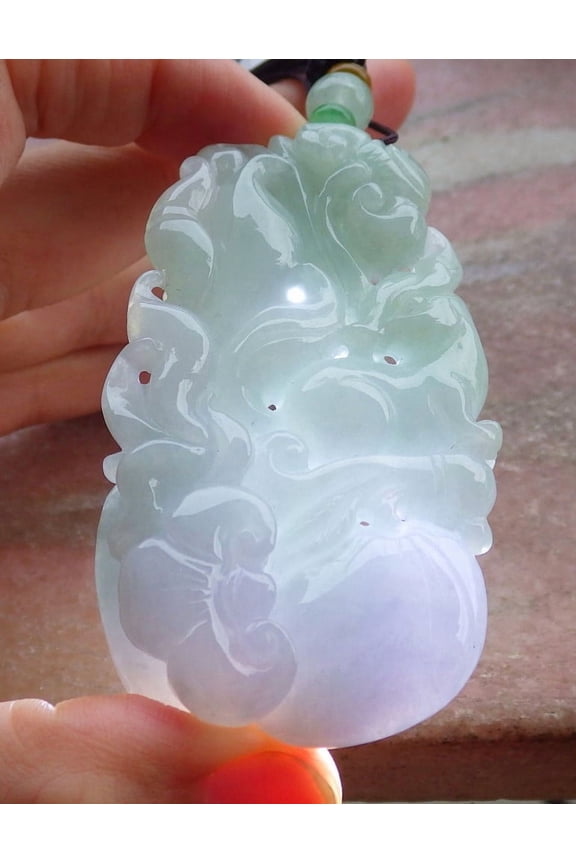 Certified Green Lavender Burma 100% Natural A Jade jadeite Pendant Fox Lotus Flower Peach Ruyi Necklace 665491 TN
