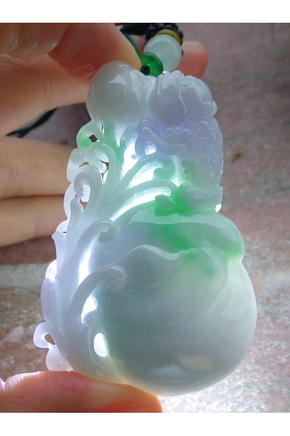 Certified Green Lavender Burma 100% Natural A Jade jadeite Pendant Frog Toad Peach Ruyi Necklace 663902 TN