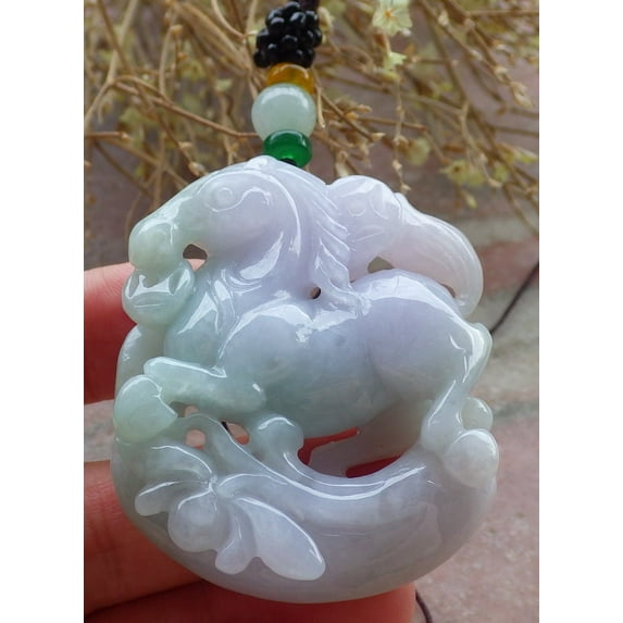 Certified Green Lavender Burma 100% Natural A Jade jadeite Pendant Horse Money Coin Lotus Flower Necklace 648280 TN