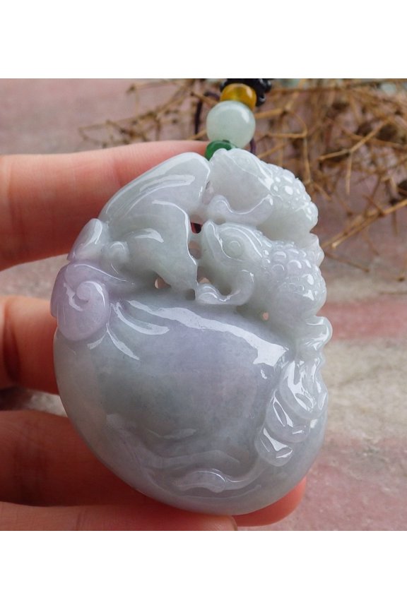 Certified Green Lavender Burma 100% Natural A Jade jadeite pendant Frog Toad Money Bag Coin Necklace 665968 TN