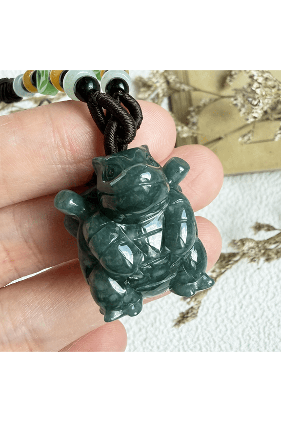 Certified Green Natural A Jade jadeite Necklace Pendant Cartoon Turtle 100825