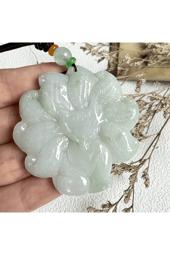 Certified Green Natural A Jade jadeite Necklace Pendant Fox 101414
