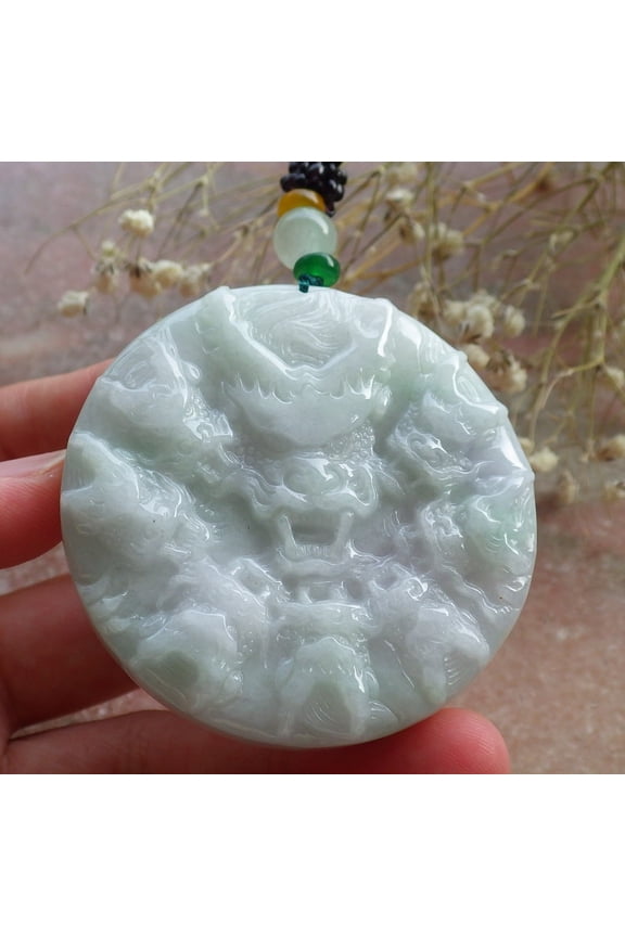 Certified Green Pale Lavender Burma 100% Natural A Jade jadeite Pendant 9 Dragon Necklace 596108 TN
