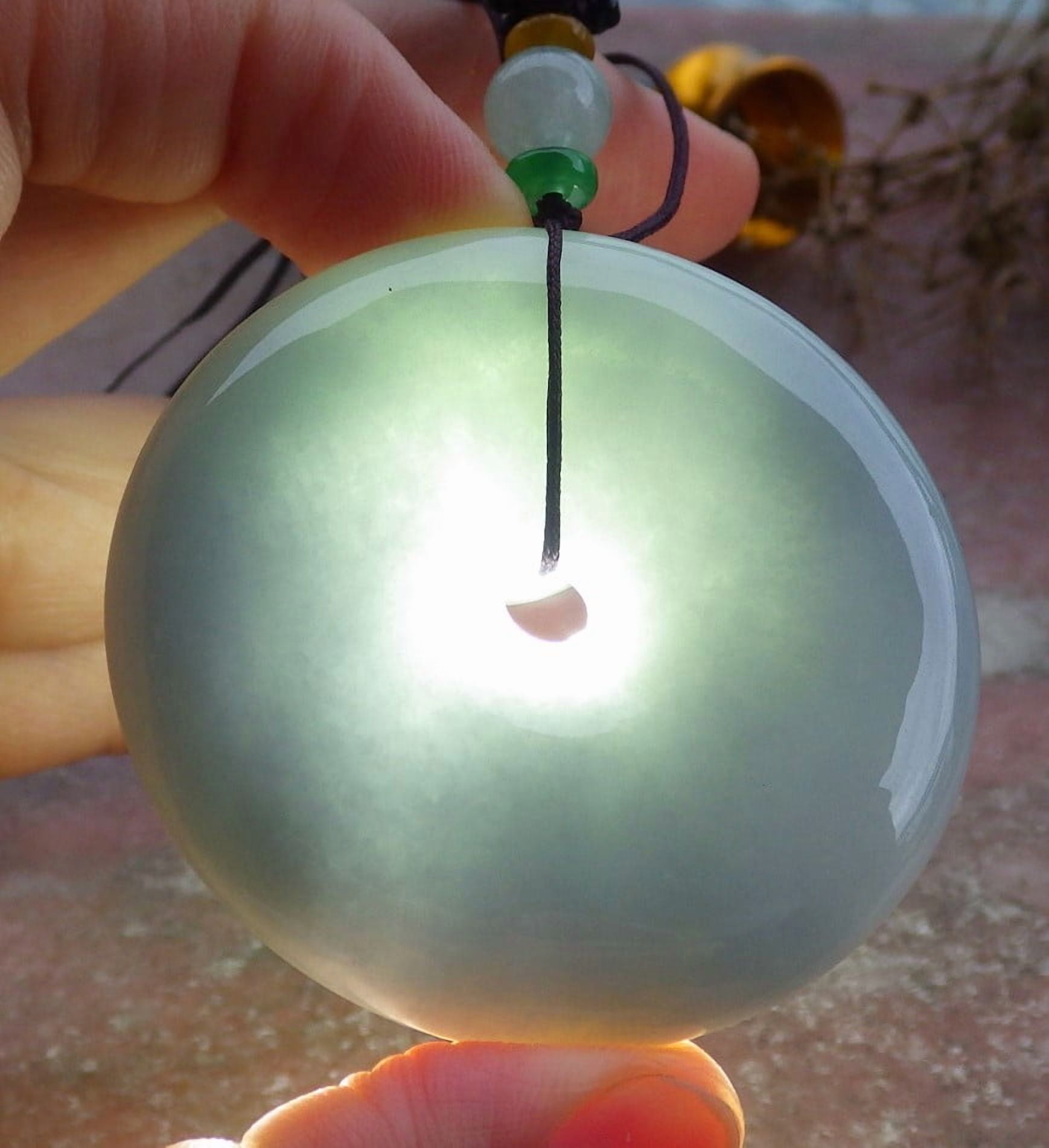GOJADE Certified Green Pale Lavender Burma 100% Natural A Jade jadeite Pendant Circle Donut Necklace 665091 TN