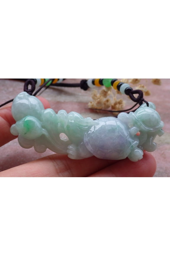 Certified Green Pale Lavender Burma 100% Natural A Jade jadeite Pendant Dragon Turtle Coin Ruyi Necklace 659063 TN
