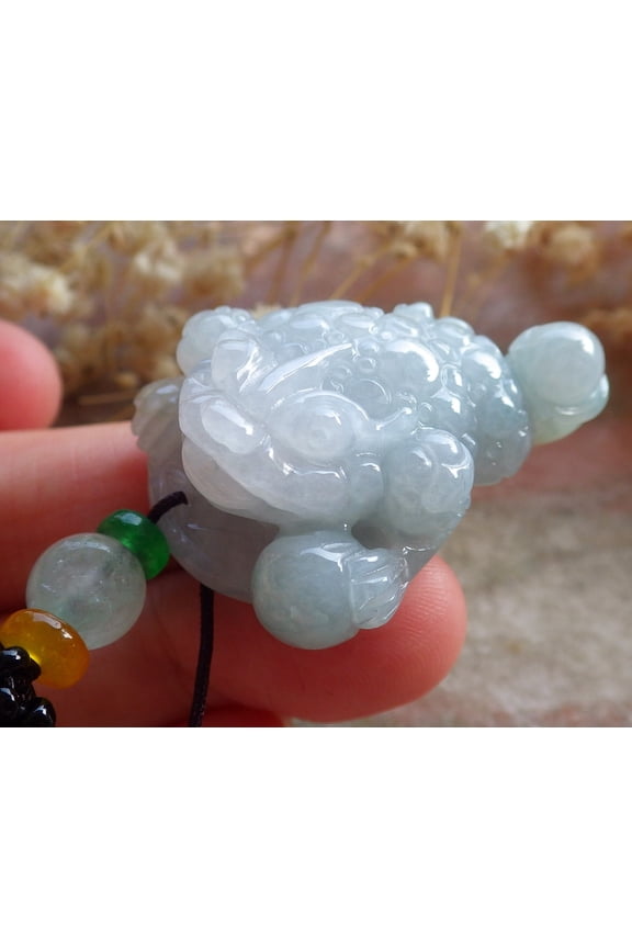 Certified Green Pale Lavender Burma 100% Natural A Jade jadeite Pendant Frog Toad Money Coin Necklace 593484 TN