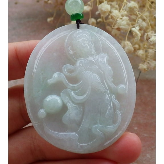 Certified Green Pale Lavender Burma 100% Natural A Jade jadeite Pendant Guanyin Kwan Yin Lotus Flower Necklace 592492 tn