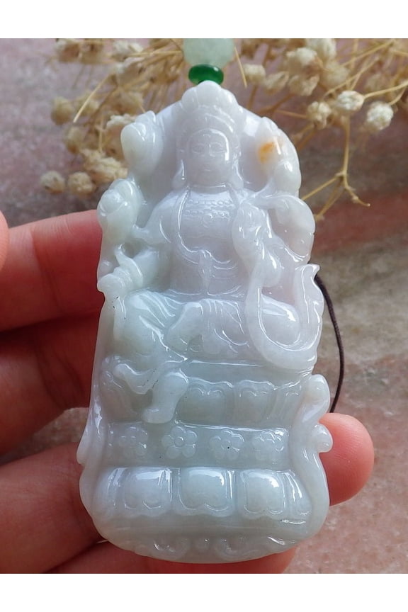 Certified Green Pale Lavender Burma 100% Natural A Jade jadeite Pendant Guanyin Kwan Yin Necklace 593498 TN