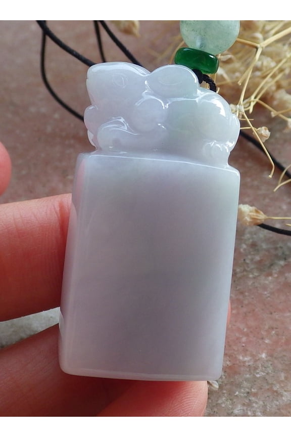 Certified Green Pale Lavender Burma 100% Natural A Jade jadeite Pendant Monuse Rat Chop Seal 594489 TN