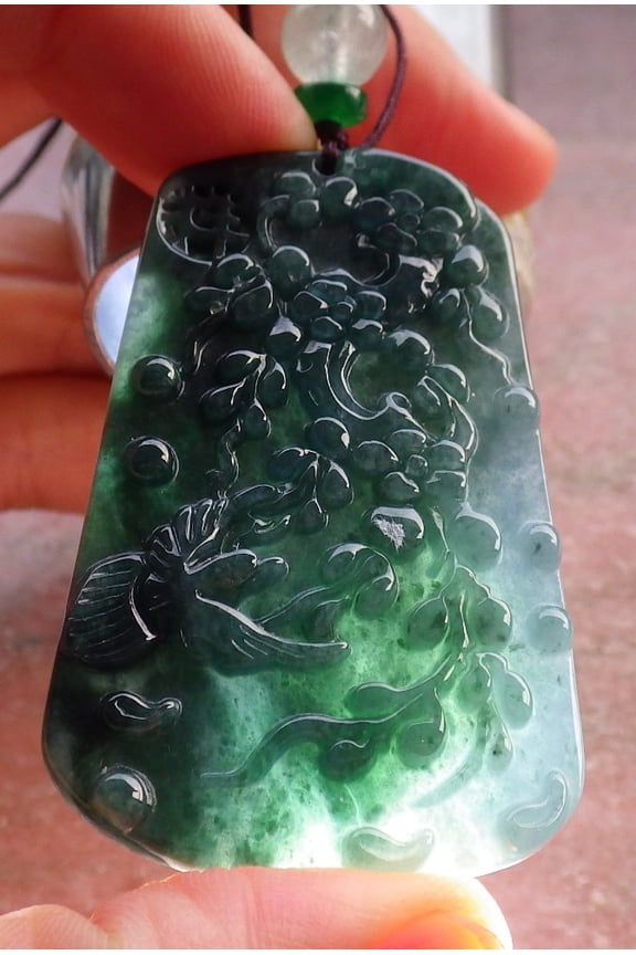 Certified Green Pale Lavender Burma 100% Natural A Jade jadeite Pendant Phoenix Bird Flower Necklace 648035 TN