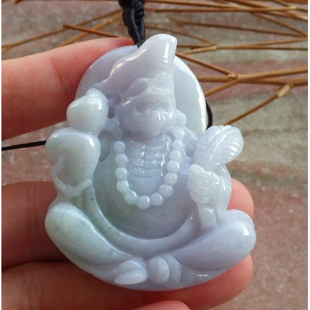 Certified Green Pale Lavender Burma Natural A Jade jadeite pendant Happy Ji Kung Buddha God Fan Gourd Necklace 586495 TN