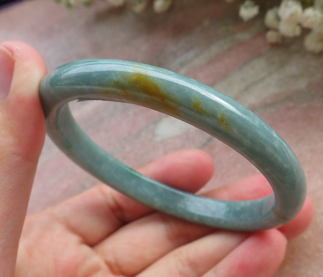 GOJADE Certified Green Yellow Burma Natural A JADE Jadeite Bangle Bracelet 60mm 587507 TN