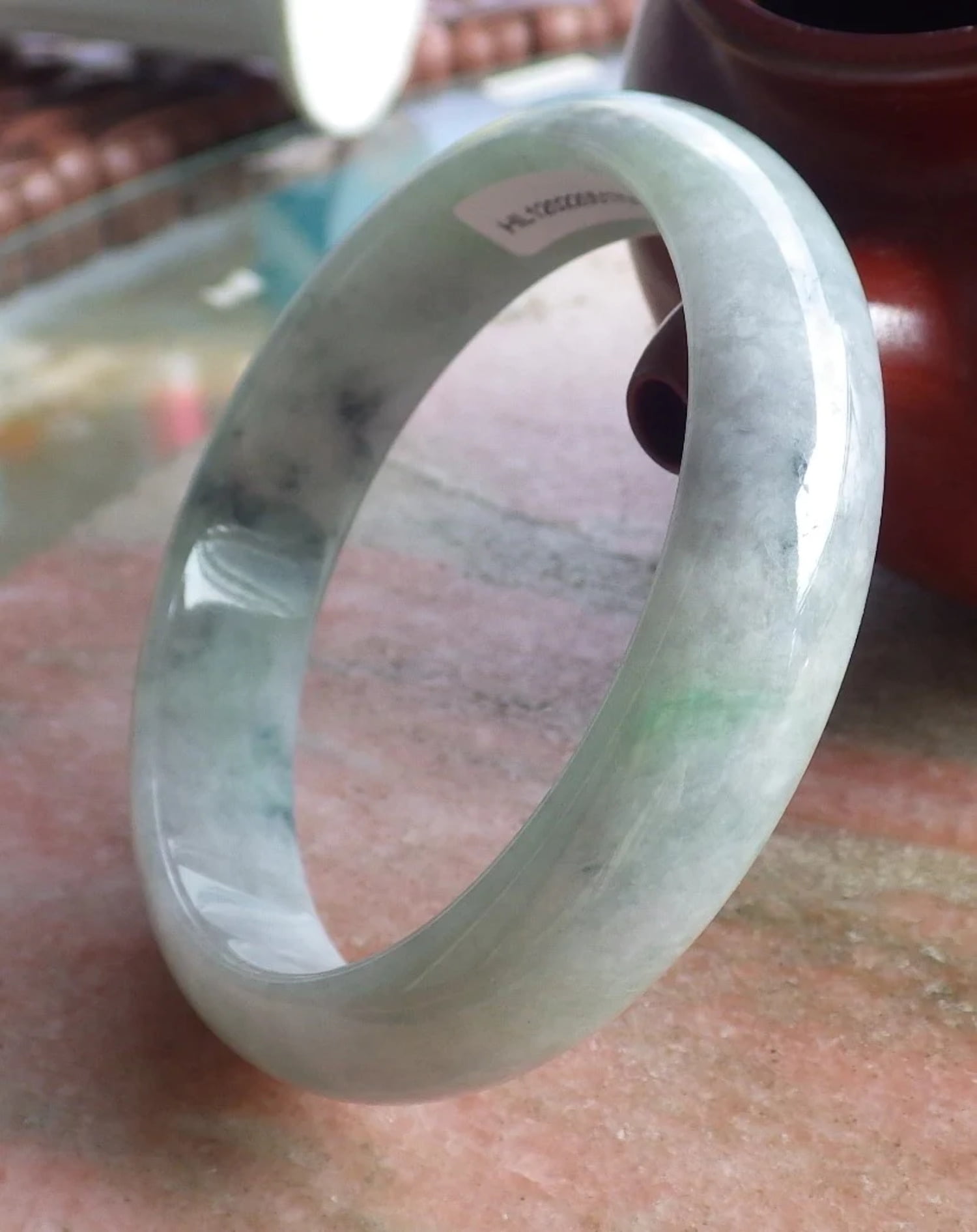 GOJADE Certified Hand Carved Green Lavender Natural Myanmar Burma Grade A JADE Jadeite Circle Bangle Bracelet 58mm