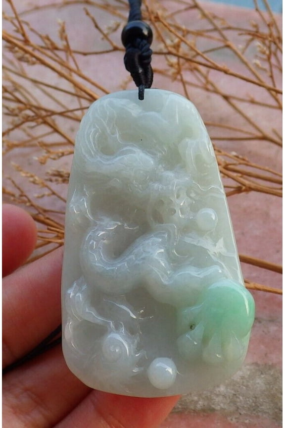 Certified Hand Carved Green Natural Burma A Jade jadeite Dragon Bead Lucky Amulet Pendant Necklace