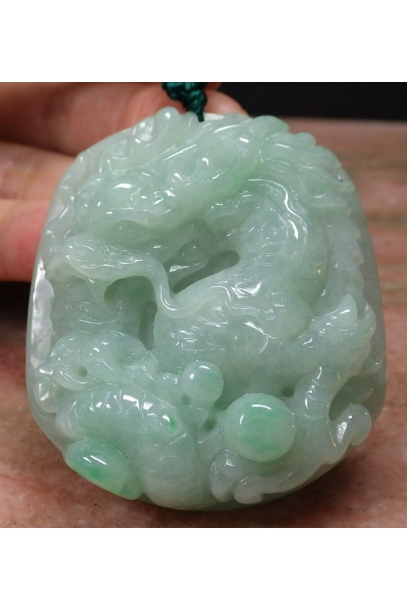 Certified Hand Carved Green Natural Myanmar Burma A Jade jadeite Dragon Bead Beads Pendant Necklace