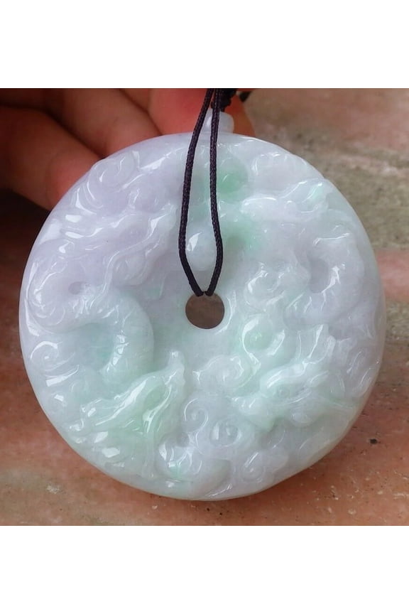 Certified Hand Carved Lavender Natural Myanmar Burma A Jade jadeite 9 Dragon Spit Bead Pendant Necklace
