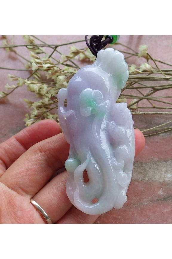Certified Hand Carved Lavender Natural Myanmar Burma A Jade jadeite Dragon Pi Xiu Ginseng Pendant Necklace