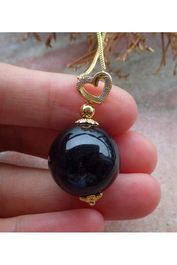 Certified Hand Carved Natural Myanmar Burma A Black Green Jade Jadeite Love Circle Pendant Necklace with 18 inches Yellow Gold Plated Chain