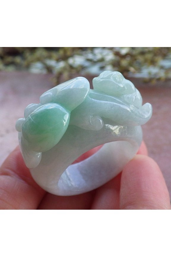 Certified Hand Carved Natural Myanmar Burma Grade A Jade Jadeite Frog Toad US 12 Ring