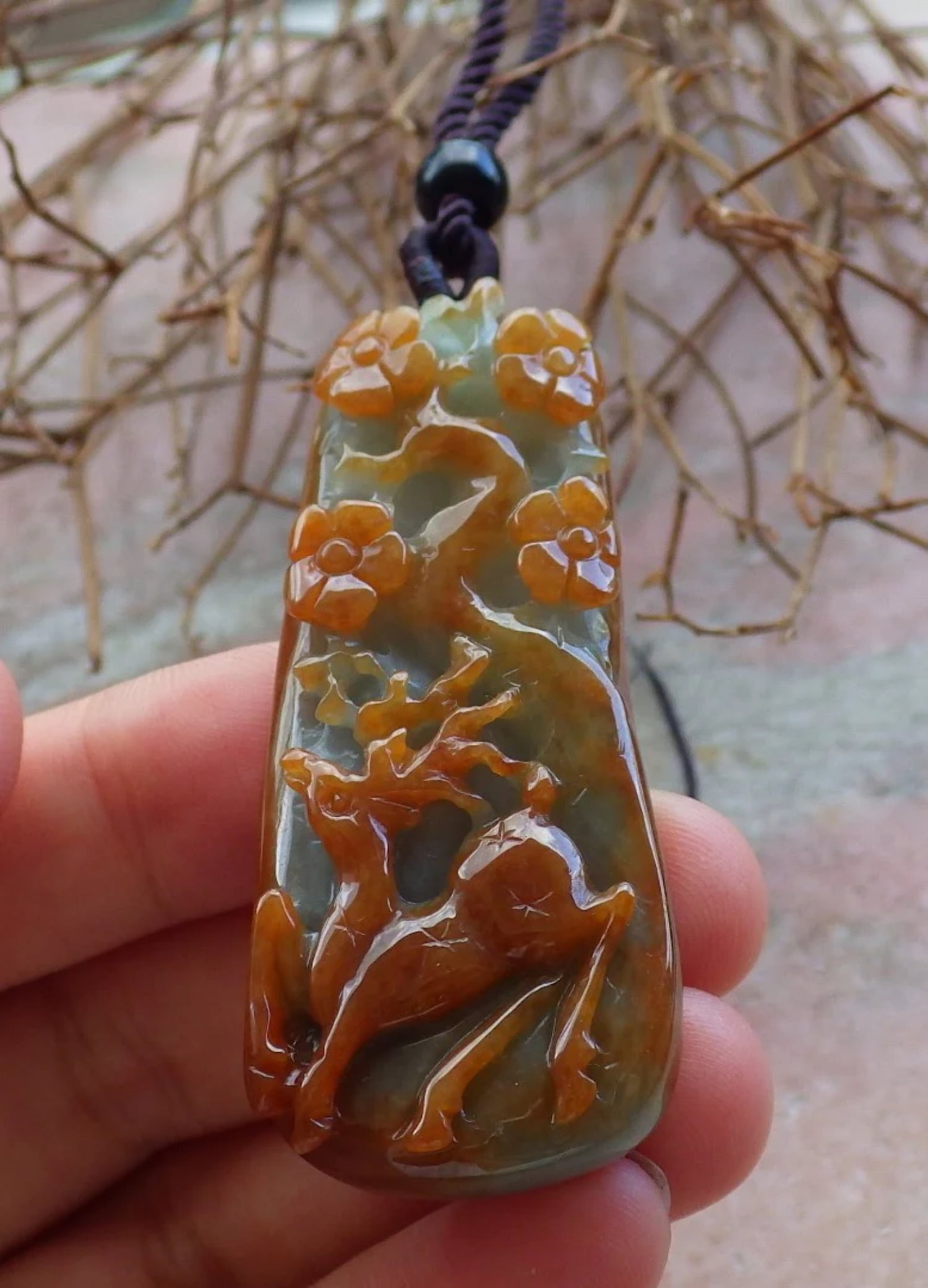 Natural Grade A Green Jade pendant-deer 2024 portrait