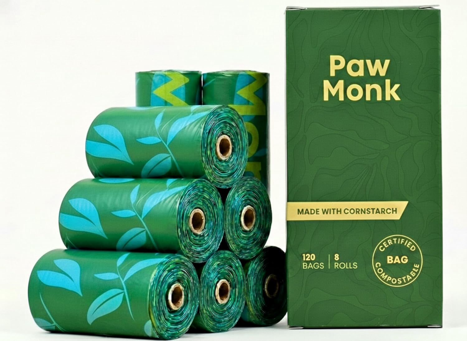 Certified Home Compostable Dog Poop Bags Rolls Refill-120 Bags, Extra Thick 20 Micron, Leakproof & Easy Open doggy poop bags, Unscented