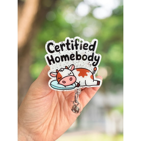Certified Homebody Retractable Badge Reel: Cow ID Holder, Nurse Key Card Clip