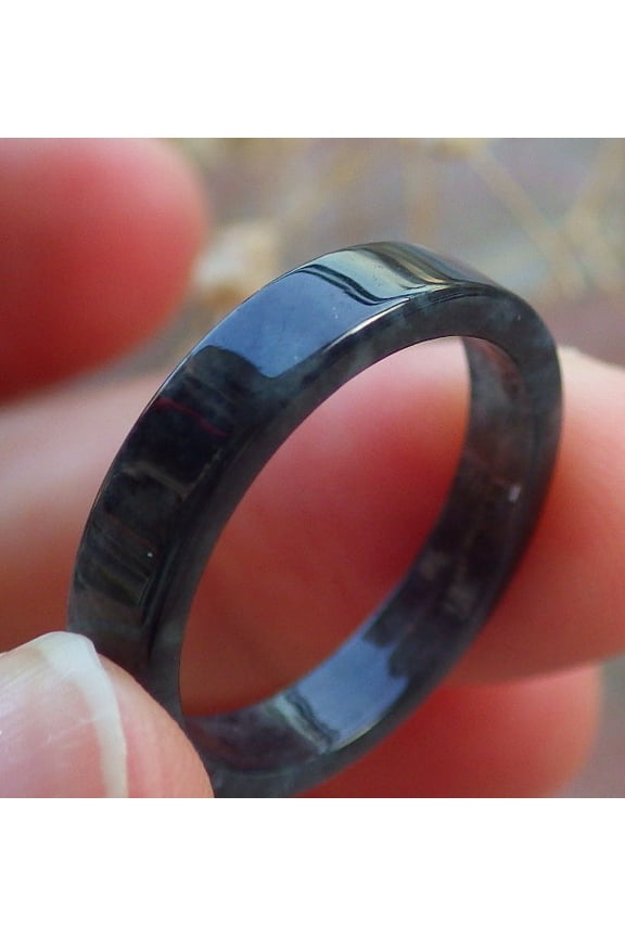 Certified Icy Black Burma 100% Natural A JADE Jadeite Circle RING USA. 7 RING 590434 TN