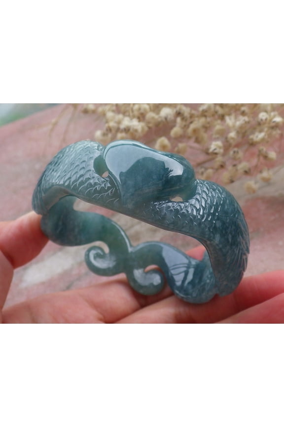 Certified Icy Blue Water Green Burma 100% Natural A JADE Jadeite Heart Bangle Bracelet 55 mm 597283 TN