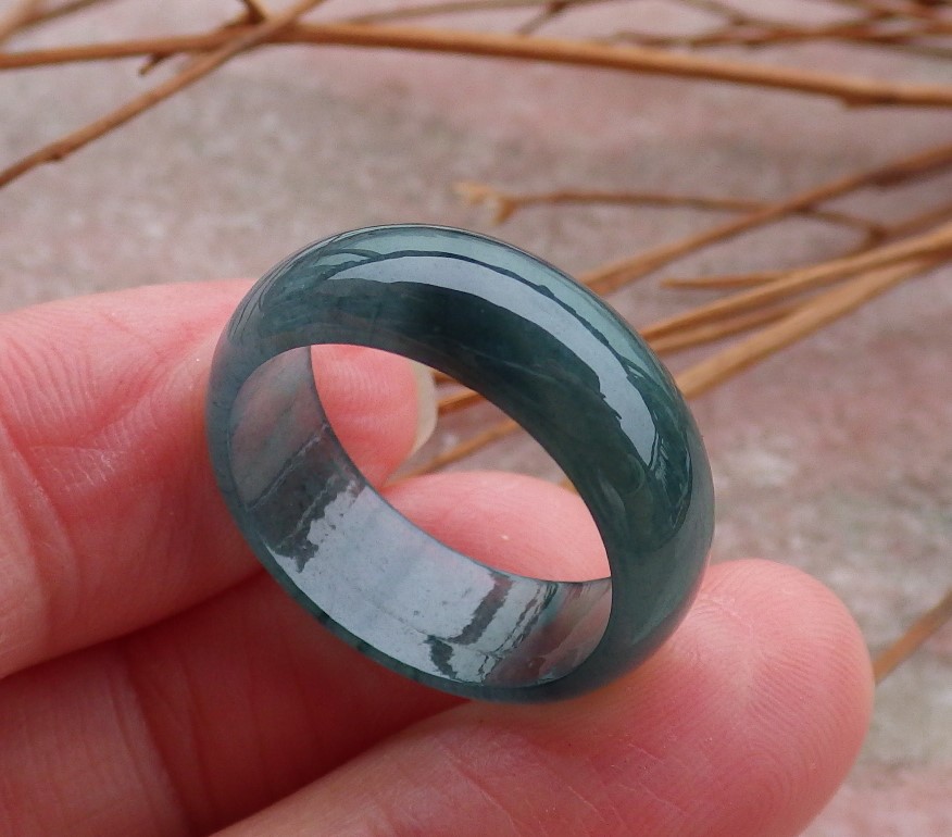 GOJADE Certified Icy Blue Water Green Burma Natural A JADE Jadeite Circle RING USA. 7.75 RING 585601 TN