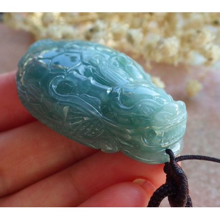 Certified Icy Blue Water Green Burma Natural A Jade jadeite Pendant Dragon Turtle Money Coin Necklace 589720 TN