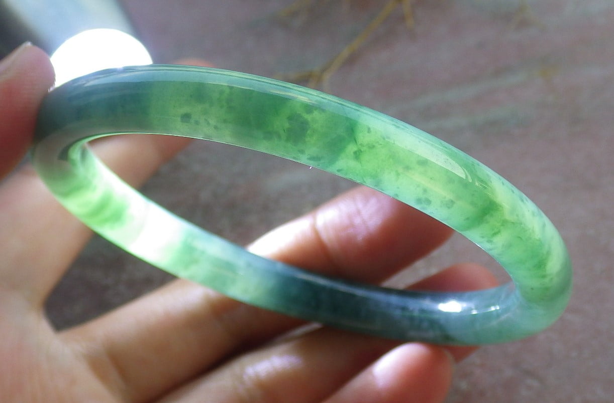 GOJADE Certified Icy Green Burma 100% Natural A JADE Jadeite Circle Bangle Bracelet 58 mm 671454