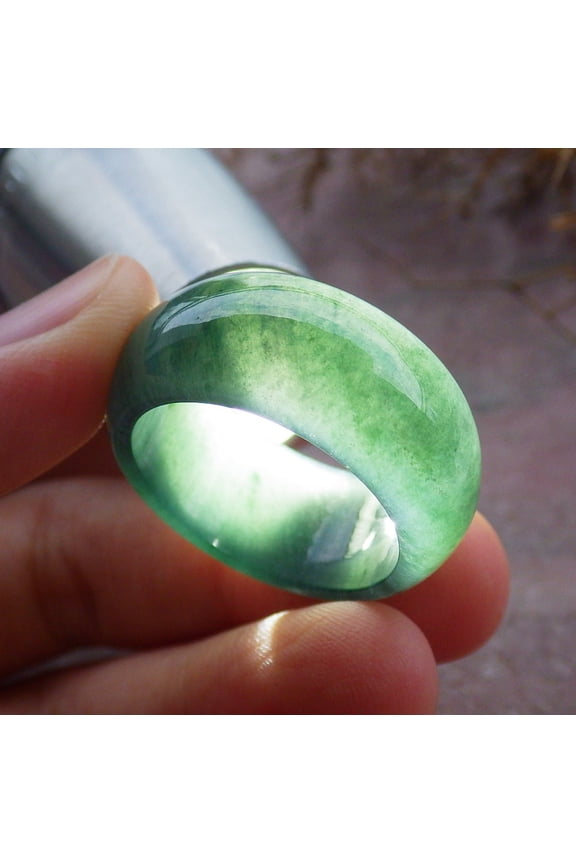 Certified Icy Green Burma 100% Natural A JADE Jadeite Circle RING USA. 10.5 RING 665331 TN
