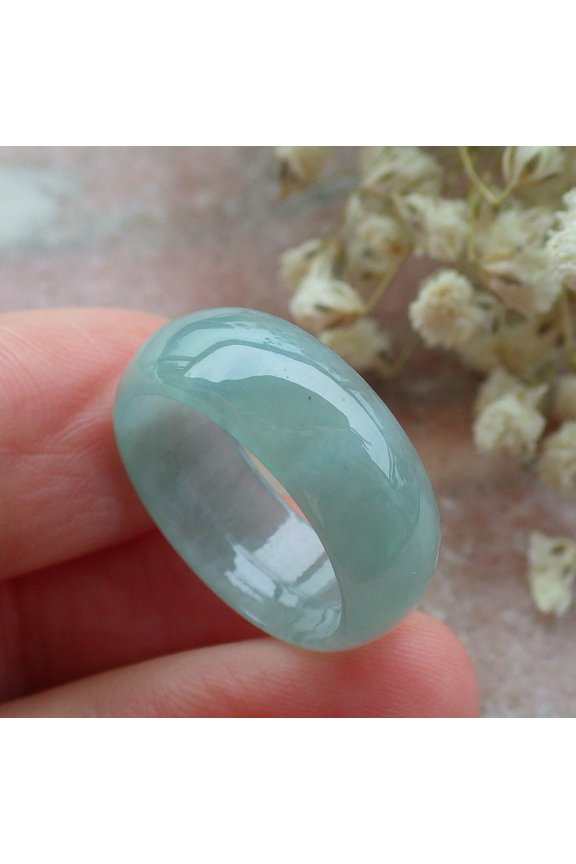 Certified Icy Green Burma 100% Natural A JADE Jadeite Circle RING USA. 6.5 RING 591740 TN