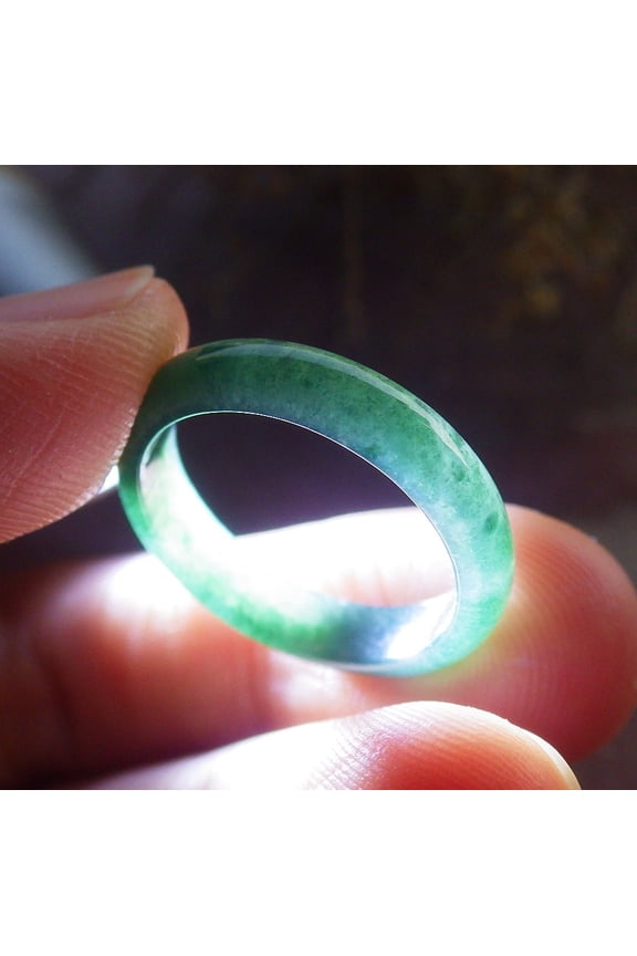 Certified Icy Green Burma 100% Natural A JADE Jadeite Circle RING USA. 6.5 RING 646243 TN