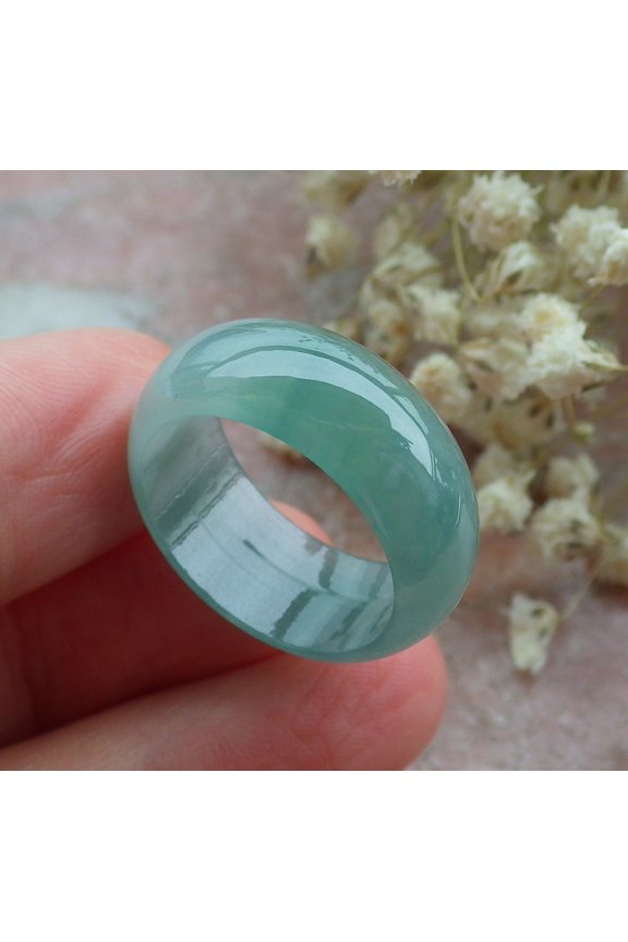 Certified Icy Green Burma 100% Natural A JADE Jadeite Circle RING USA. 7.75 RING 591830 TN
