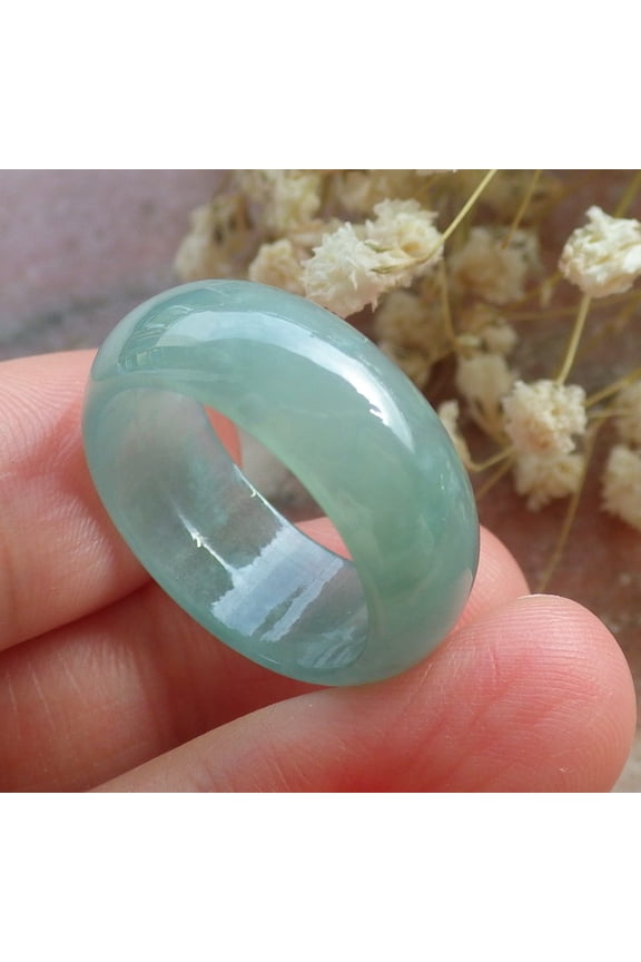Certified Icy Green Burma 100% Natural A JADE Jadeite Circle RING USA. 7.75 RING 592155 TN