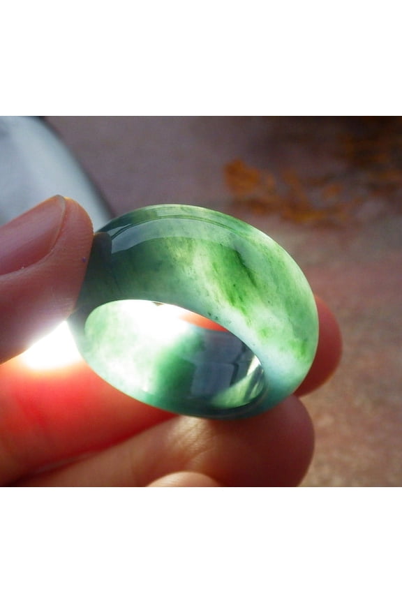 Certified Icy Green Burma 100% Natural A JADE Jadeite Circle RING USA. 8.75 RING 664848 TN