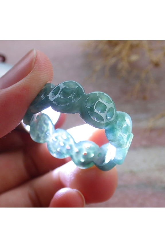 Certified Icy Green Burma 100% Natural A JADE Jadeite Coin RING USA. 12.25 RING 671239 TN