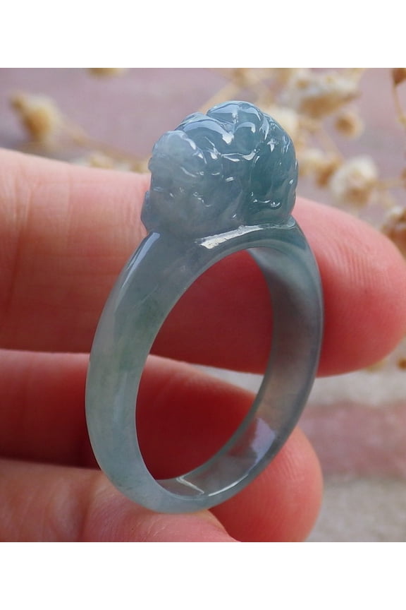 Certified Icy Green Burma 100% Natural A JADE Jadeite Dragon Pi Xiu RING USA. 8 RING 658902 TN