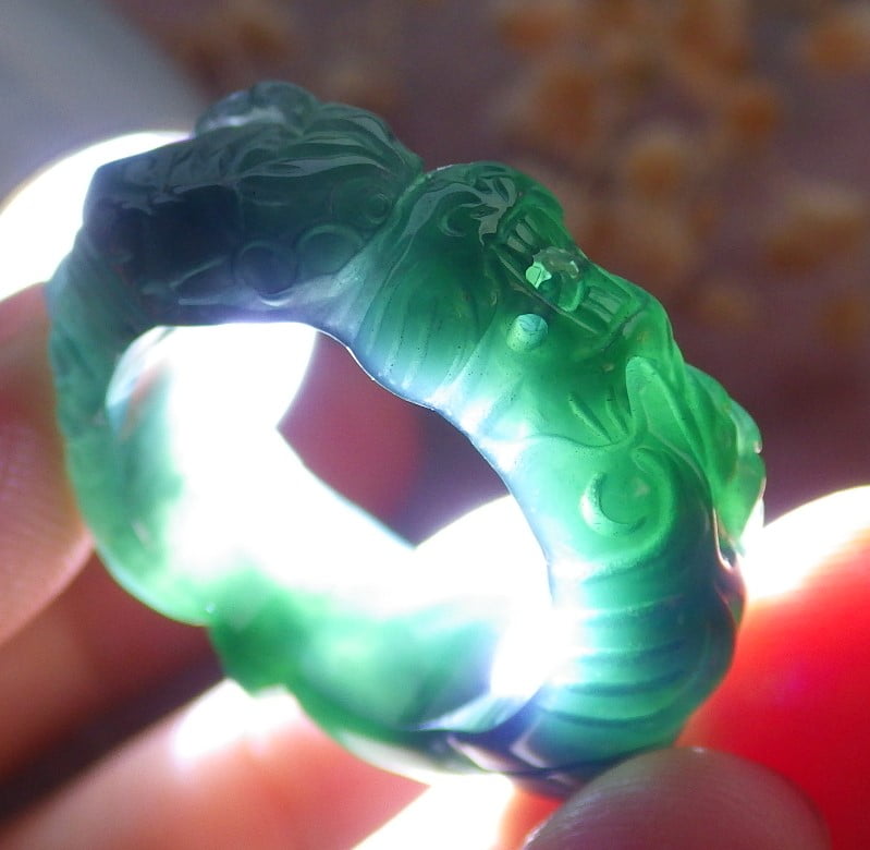 GOJADE Certified Icy Green Burma 100% Natural A JADE Jadeite Dragon RING USA. 6.25 RING 659272 TN